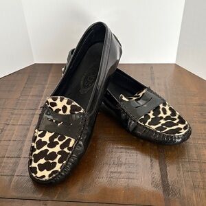 Tod's Black and Leopard Print Women's Loafers